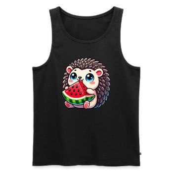 Igel mit Wassermelone Sommerfrucht Design - Männer Premium Bio Tank Top - Schwarz - Vorne - AI Model Male 178 light (178cm)