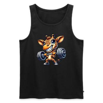 Girafe avec haltère dessin animé haltérophilie fitness - Débardeur bio Premium Homme - noir - Devant - Michal (187cm)