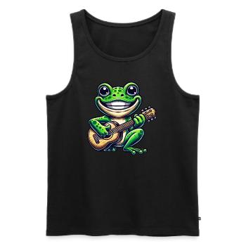 Grenouille mignonne avec guitare - Débardeur bio Premium Homme - noir - Devant - Michal (187cm)