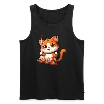 Chat de dessin animé mignon se balançant sur l’aire de jeux - Débardeur bio Premium Homme - noir - Devant - Michal (187cm)