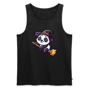 Halloween Panda Hexe Hexenbesen Süß Comic - Männer Premium Bio Tank Top - Schwarz - Vorne - Michal (187cm)