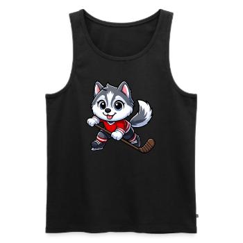 chien mignon husky joueur de hockey sur glace dessin animé - Débardeur bio Premium Homme - noir - Devant - Michal (187cm)