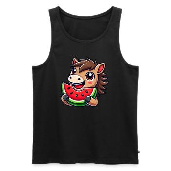 Mignon Cheval Pastèque Dessin animé Été - Débardeur bio Premium Homme - noir - Devant - AI Model Male 178 light (178cm)
