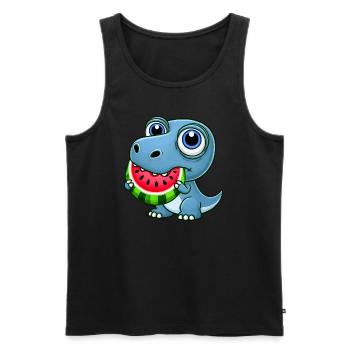 T-Rex Dinosaur with Melon Summer Cartoon - Men's Premium Organic Tank Top - black - Front - Michal (187cm)