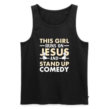 Cette fille court sur Jésus et la comédie de stand up - Débardeur bio Premium Homme - noir - Devant - Michal (187cm)