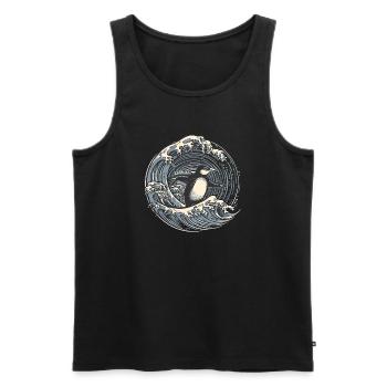 Pinguin surft auf Welle - Männer Premium Bio Tank Top - Schwarz - Vorne - Michal (187cm)