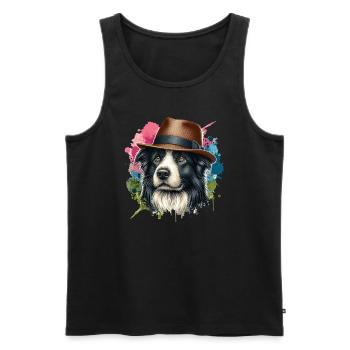 Border Collie Paint Splash Art - Men's Premium Organic Tank Top - black - Front - AI Model Male 178 light (178cm)
