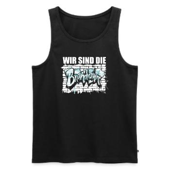 Wir sind die Brandmauer, Gegen Rechts, gegen Hetze - Männer Premium Bio Tank Top - Schwarz - Vorne - AI Model Male 178 light (178cm)
