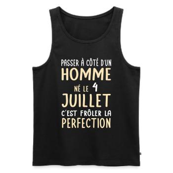 Anniversaire - Né le 4 Juillet Frôler perfection - Débardeur bio Premium Homme - noir - Devant - Michal (187cm)