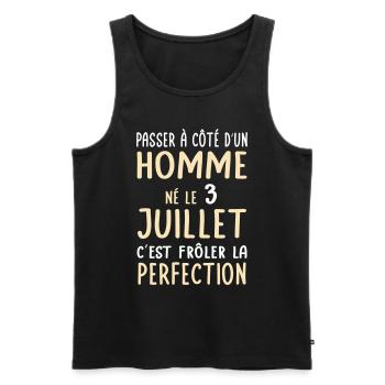 Anniversaire - Né le 3 Juillet Frôler perfection - Débardeur bio Premium Homme - noir - Devant - AI Model Male 178 light (178cm)