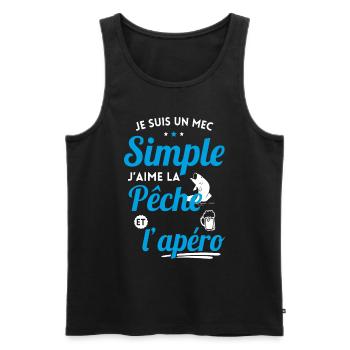Je suis un mec simple j'aime la pêche et l'apéro - Débardeur bio Premium Homme - noir - Devant - Michal (187cm)
