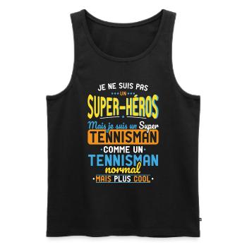 Pas un Super-Héros mais un super Tennisman - Débardeur bio Premium Homme - noir - Devant - AI Model Male 178 light (178cm)