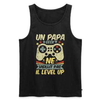 Un Papa geek ne vieillit pas il level up - Débardeur bio Premium Homme - noir - Devant - Michal (187cm)