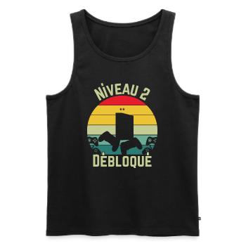 Level 2 Unlocked - Men's Premium Organic Tank Top - black - Front - AI Model Male 178 light (178cm)