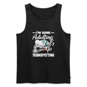 Funny Train Lover Trains Locomotive Gift - Men's Premium Organic Tank Top - black - Front - AI Model Male 178 light (178cm)