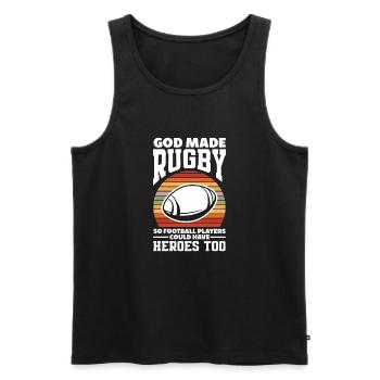 God created rugby so that football players could also become heroes - Men's Premium Organic Tank Top - black - Front - Michal (187cm)