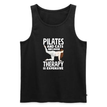 Le Pilates et les chats parce que la thérapie coûte cher - Débardeur bio Premium Homme - noir - Devant - AI Model Male 178 light (178cm)
