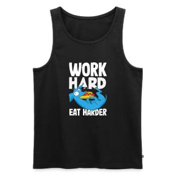 Travailler plus fort Manger plus fort Plaisir des hot-dogs - Débardeur bio Premium Homme - noir - Devant - Michal (187cm)