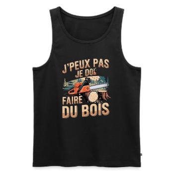 J'Peux Pas Je Dois Faire Du Bois Tronçonneuse - Débardeur bio Premium Homme - noir - Devant - Michal (187cm)