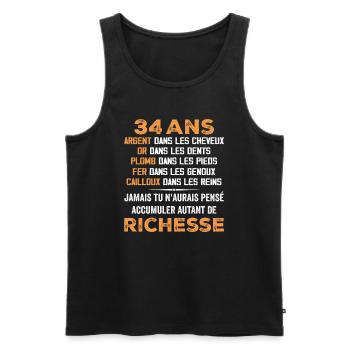 34 Ans Cadeau D'anniversaire Drôle Cadeau 34 ans - Débardeur bio Premium Homme - noir - Devant - AI Model Male 178 light (178cm)