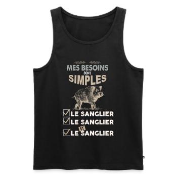 Chasse au sanglier, idée cadeau papa chasseur - Débardeur bio Premium Homme - noir - Devant - Michal (187cm)