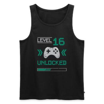 Niveau 16 débloqué - Chemise Gamer 16e anniversaire - Débardeur bio Premium Homme - noir - Devant - AI Model Male 178 light (178cm)