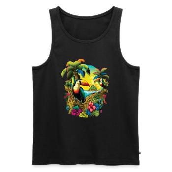 Colourful Paradise island illustration - Men's Premium Organic Tank Top - black - Front - Michal (187cm)