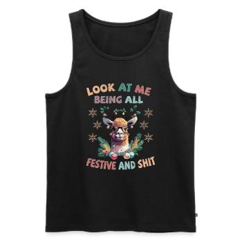 Look at me being all festive and shit - Lama - Männer Premium Bio Tank Top - Schwarz - Vorne - Michal (187cm)