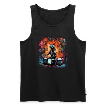 Cat Drummer Music Animal Drums Wild Cat - Men's Premium Organic Tank Top - black - Front - Michal (187cm)