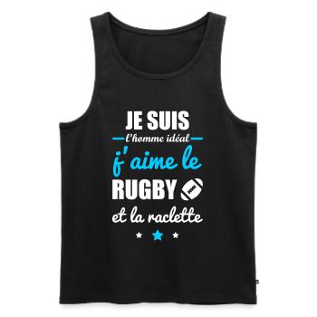 Homme idéal Rugby, rugbyman, raclette - Débardeur bio Premium Homme - noir - Devant - Michal (187cm)