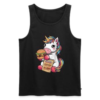 Kawaii Einhorn isst Hamburger - Männer Premium Bio Tank Top - Schwarz - Vorne - Michal (187cm)