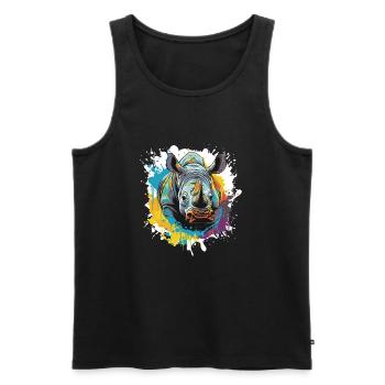Rhino Animal Pop Art Head - Men's Premium Organic Tank Top - black - Front - Michal (187cm)