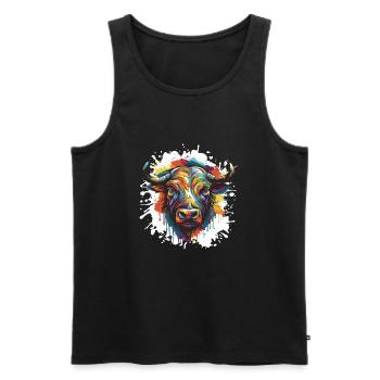 Taureau Animal Pop Art Tête Taureau - Débardeur bio Premium Homme - noir - Devant - Michal (187cm)