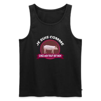 JE SUIS COMME LE COCHON CHEZ MOI TOUT EST BON - Débardeur bio Premium Homme - noir - Devant - AI Model Male 178 light (178cm)