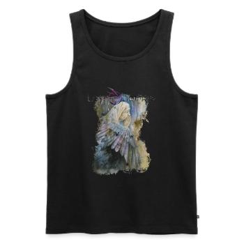 In the waiting room of death. Black text - Men's Premium Organic Tank Top - black - Front - AI Model Male 178 light (178cm)