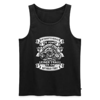 Unterschätze nie die Power einer Motorradfahrerin - Männer Premium Bio Tank Top - Schwarz - Vorne - Michal (187cm)