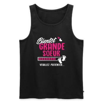 Bientôt Grande soeur veuillez patienter - Débardeur bio Premium Homme - noir - Devant - Michal (187cm)