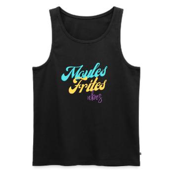 Moules frites vibes tee shirt humoristique chti - Débardeur bio Premium Homme - noir - Devant - AI Model Male 178 light (178cm)