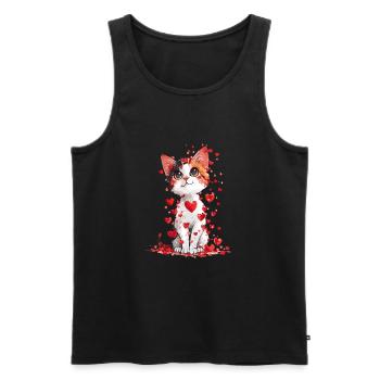 Katze Liebe Valentinstag Katze mit roten Herzen - Männer Premium Bio Tank Top - Schwarz - Vorne - Michal (187cm)