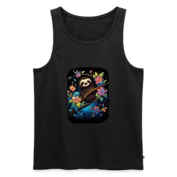 Faultier Niedliches Tier Floraler Nachthimmel - Männer Premium Bio Tank Top - Schwarz - Vorne - Michal (187cm)