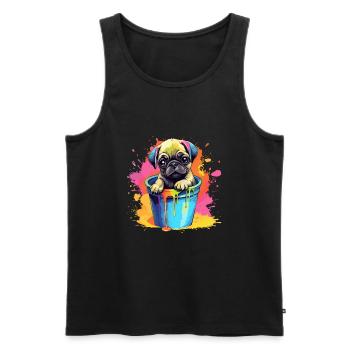 Mops Niedlicher Hund Farbeimer - Männer Premium Bio Tank Top - Schwarz - Vorne - Michal (187cm)