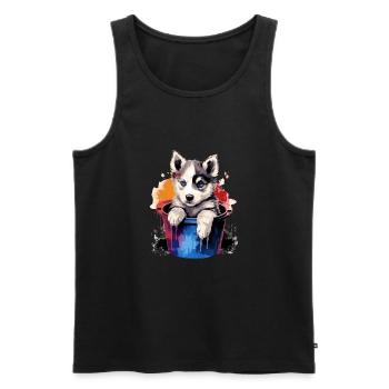 Siberian Husky Niedlicher Hund Farbeimer - Männer Premium Bio Tank Top - Schwarz - Vorne - Michal (187cm)