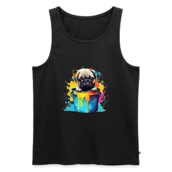 Mops Niedlicher Hund Farbeimer - Männer Premium Bio Tank Top - Schwarz - Vorne - Michal (187cm)