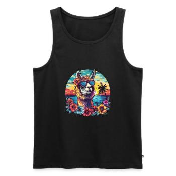 Alpaka Lama Blumen Sonnenbrille Sonnenuntergang - Männer Premium Bio Tank Top - Schwarz - Vorne - Michal (187cm)