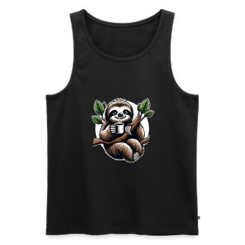 Entspannendes Faultier Kaffee-Liebhaber Spaß - Männer Premium Bio Tank Top - Schwarz - Vorne - AI Model Male 178 light (178cm)