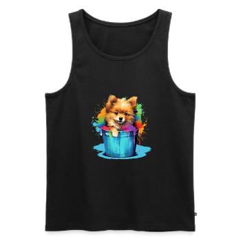 Zwergspitz Niedlicher Pomeranian Hund Farbeimer - Männer Premium Bio Tank Top - Schwarz - Vorne - Michal (187cm)