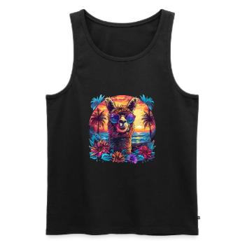 Alpaka Lama Blumen für Alpakaliebhaber - Männer Premium Bio Tank Top - Schwarz - Vorne - Michal (187cm)