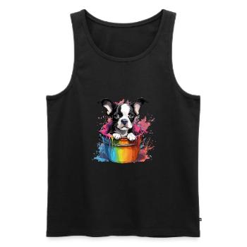 Boston Terrier Niedlicher Hund Farbeimer - Männer Premium Bio Tank Top - Schwarz - Vorne - Michal (187cm)