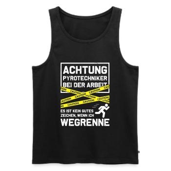 Achtung - Pyrotechniker bei der Arbeit - Männer Premium Bio Tank Top - Schwarz - Vorne - Michal (187cm)