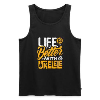 Ukulele-Spieler Shirt Das Leben ist mit Ukulele besser - Männer Premium Bio Tank Top - Schwarz - Vorne - AI Model Male 178 light (178cm)